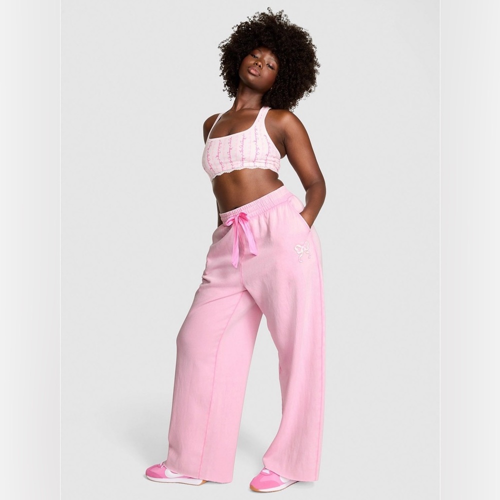 PINK X LoveShackFancy Wide Leg Sweatpants Pink Lollipop Medium Regular NWT
